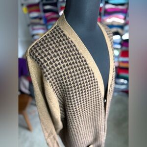 L.L. Bean Men's Lambswool Cardigan Sweater - Tan and Brown,XXL Tall